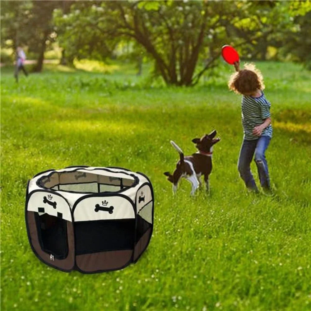 Pet Portable Foldable Playpen, Exercise 8-Panel Kennel Mesh Shade Cover Outdoor